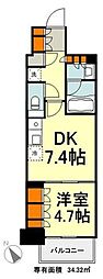 パークアクシス豊洲キャナル 1DKの間取図画像
