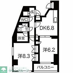 クレイシア戸越公園 2DKの間取図画像