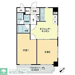ライオンズマンション鵜の木駅前 2DKの間取図画像
