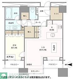 高輪ザ・レジデンスタワー棟 1SLDKの間取図画像
