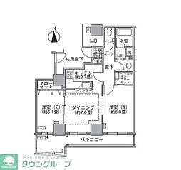 アクティ汐留 2DKの間取図画像