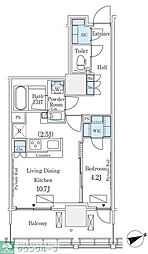 ロイヤルパークス品川 1LDKの間取図画像