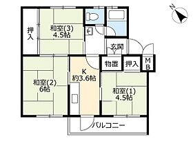 UR常盤平  ｜ 千葉県松戸市常盤平4丁目（賃貸マンション3K・3階・45.01㎡） その2