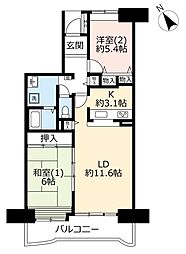 UR都市機構アクティ北松戸2号棟 2LDKの間取図画像