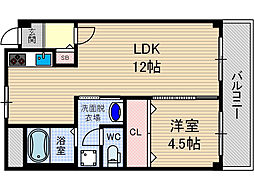 エルソフィア正雀II 1階1LDKの間取り