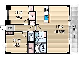 ネオコート上土室 2階2LDKの間取り