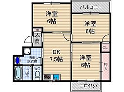 プラスコート南耳原 3DKの間取図画像