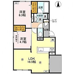 D-residence南茨木 2LDKの間取図画像