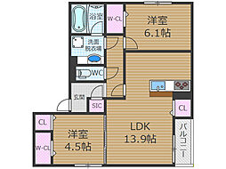 D-residence南茨木 2LDKの間取図画像