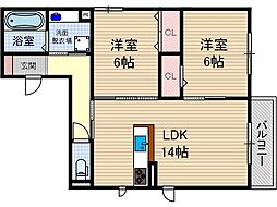 ソフィアコート鳥飼A 2LDKの間取図画像