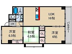阪急東奈良高層住宅C棟 3LDKの間取図画像