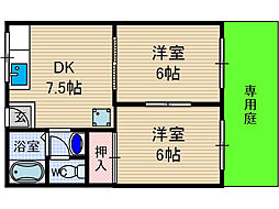 矢頭ハイツB棟 2DKの間取図画像