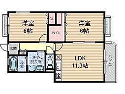 パルモア茨木 2LDKの間取図画像