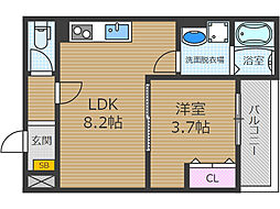 茨木市下穂積2丁目アパート 1LDKの間取図画像