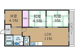 フローラハイツ高槻 3LDKの間取図画像