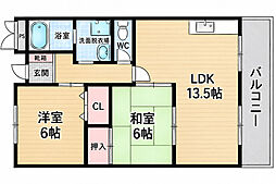 第2クリスタルハイツ 2LDKの間取図画像