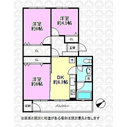 公社立川羽衣町住宅2号棟 3DKの間取図画像