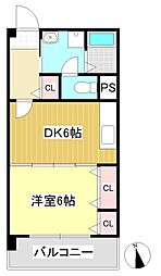 栗木第8ビル 1DKの間取図画像