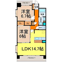 サンマール鳥居通 2LDKの間取図画像