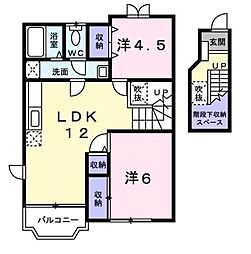 スカイハイツ五月 2階2LDKの間取り