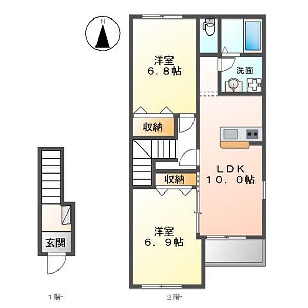 フィルクレスト　Ａ棟 ｜香川県高松市鹿角町(賃貸アパート2LDK・2階・56.71㎡)の写真 その4