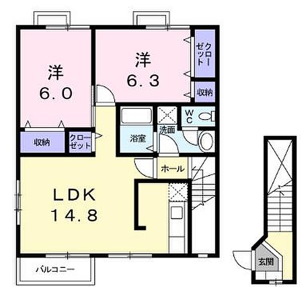 香川県高松市仏生山町(賃貸アパート2LDK・2階・64.97㎡)の写真 その4