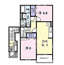 セナ　アイランド　A 2階2DKの間取り