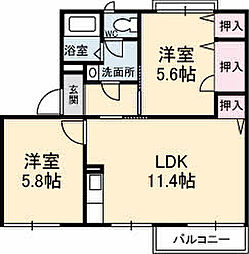 エスポアール 2LDKの間取図画像