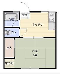 シティハイムコーポMI 2階1Kの間取り