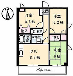 フィネス2000 3階3DKの間取り