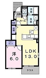 ナリッシュＬｅｅI 1階1LDKの間取り