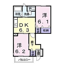 リヴァー・ウィルダーネスＣ 1階2DKの間取り