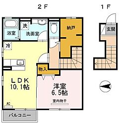 ベル・パエーゼ青木 2階1LDKの間取り