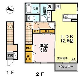 ルーラル　タウンＡ 2階1LDKの間取り