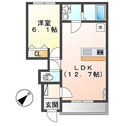 アヴィオン 1階1LDKの間取り