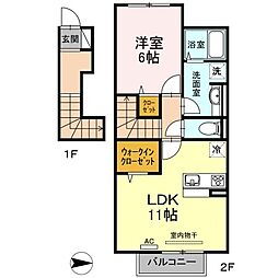 アリエッタ　A棟 2階1LDKの間取り
