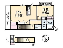 ベレオ亀井町 2階1LDKの間取り