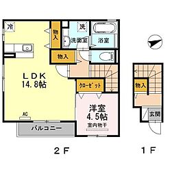 ジラソーレｆ 2階1LDKの間取り