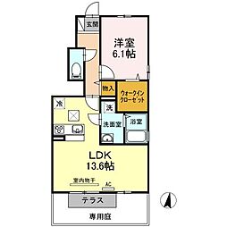 クローリス林町 1階1LDKの間取り