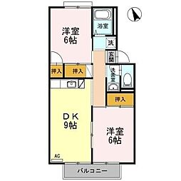 ハイツアベニールＡ 2階2DKの間取り