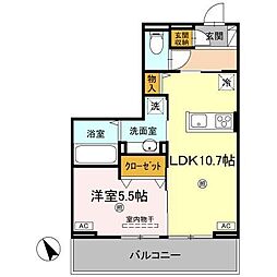 J.リヴェール高松西宝町　B棟 2階1LDKの間取り