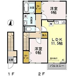 ロイヤルパークス林町　Ａ 2階2LDKの間取り