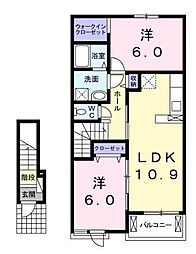 ブランド　バルーン　Ａ 2階2LDKの間取り