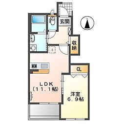 ソレイユ元山町II 1階1LDKの間取り