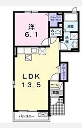 アスランリバーウエストB 1階1LDKの間取り