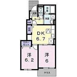 fururu 1階2DKの間取り