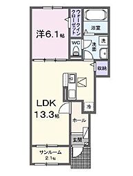 カーサ・グレイス　B 1階1LDKの間取り