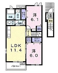 クレメント　スクエアＢ 2階2LDKの間取り