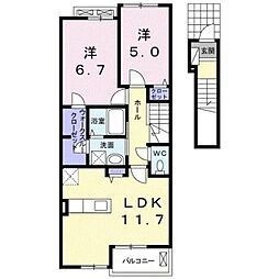 クラール土器町Ａ 2階2LDKの間取り