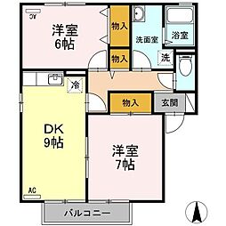アドミレー樹太Ｂ 1階2DKの間取り